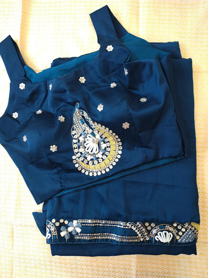Deep Navy Blue Saree With Embroidery Jacket