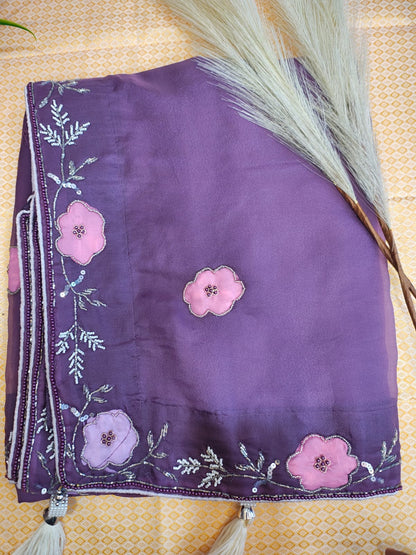 Mehendi and Purple Color Saree
