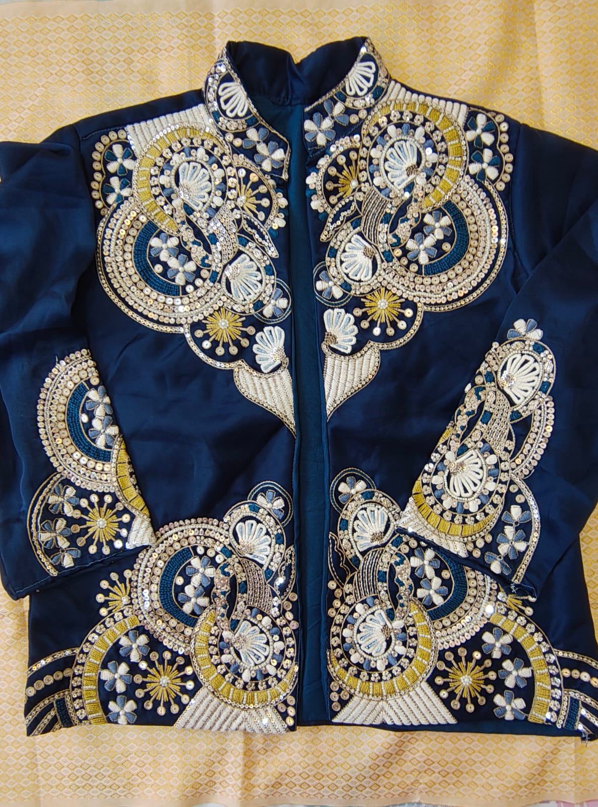 Deep Navy Blue Saree With Embroidery Jacket