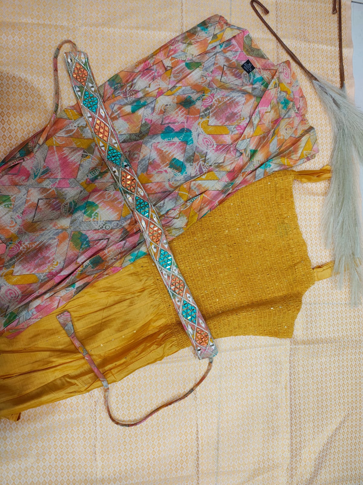 Mustard Yellow Suit With Multi Color Shrug