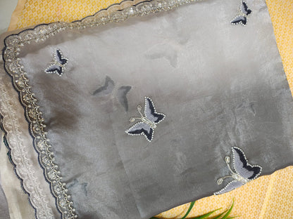Silver Grey Butterfly Saree