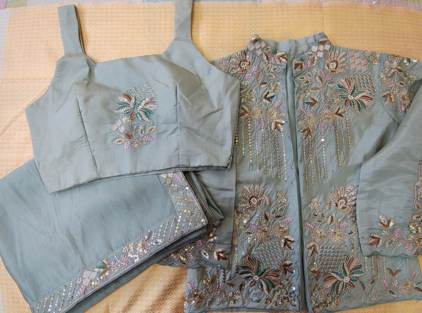 Three Piece Saree With Designer Jacket