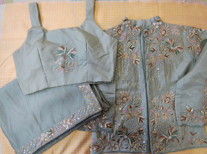 Three Piece Saree With Designer Jacket