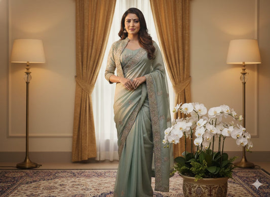 Three Piece Saree With Designer Jacket