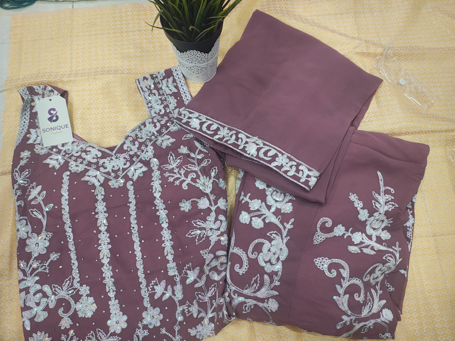 Three Piece Floral Embroidery Sharara Set