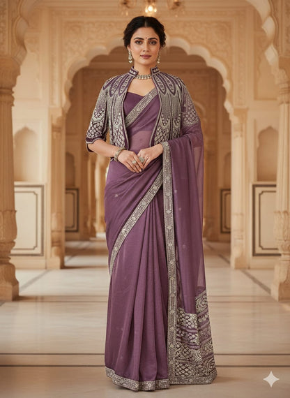 Wine Purple Saree With Shrug