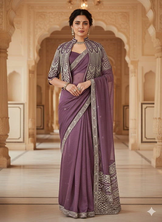 Wine Purple Saree With Shrug