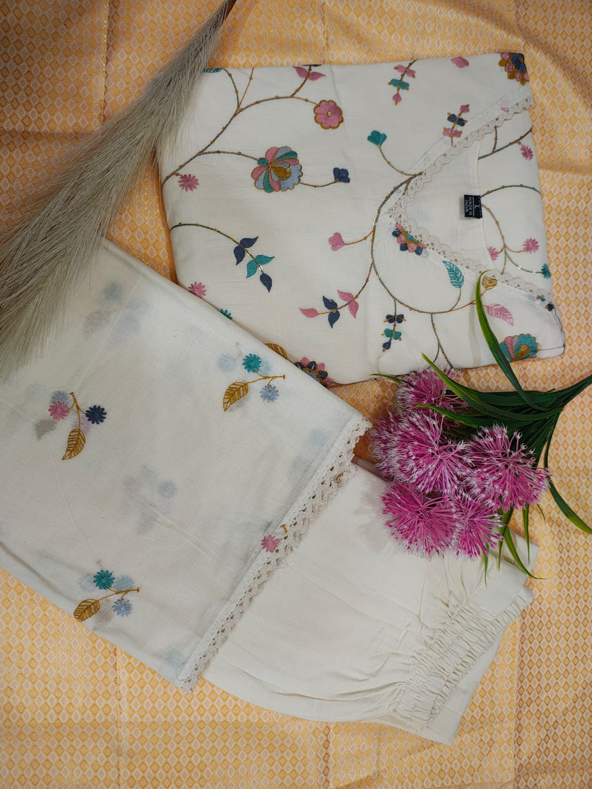 White Cotton Khadi Suit