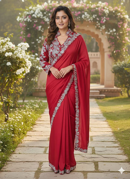 Ready to Wear Silver Zari Saree