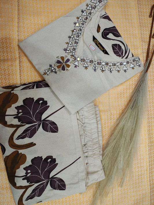 Off-White/Beige Cotton Co-ord Set