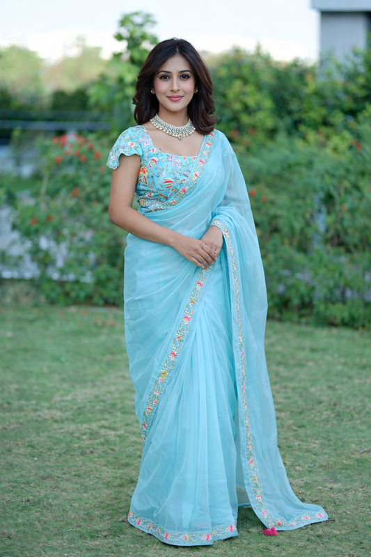 Aqua Blue Saree