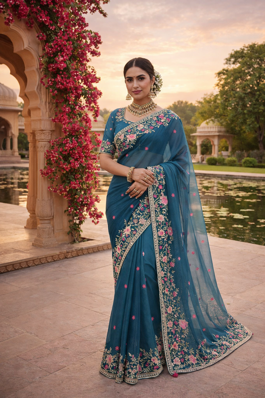 Teal Blue Saree