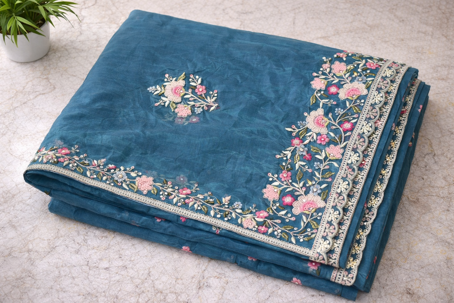 Teal Blue Saree