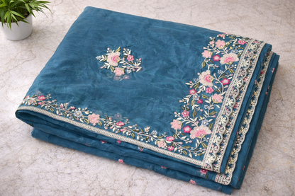 Teal Blue Saree