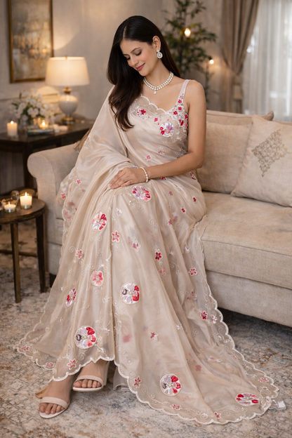 Flower pearl saree