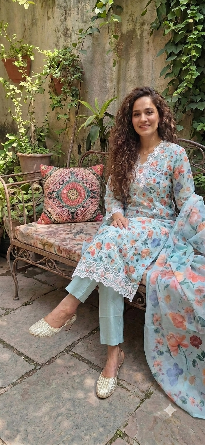 Women’s Blush Floral Embroidered Mul Cotton Suit Set with Dupatta | Elegant Ethnic Wear