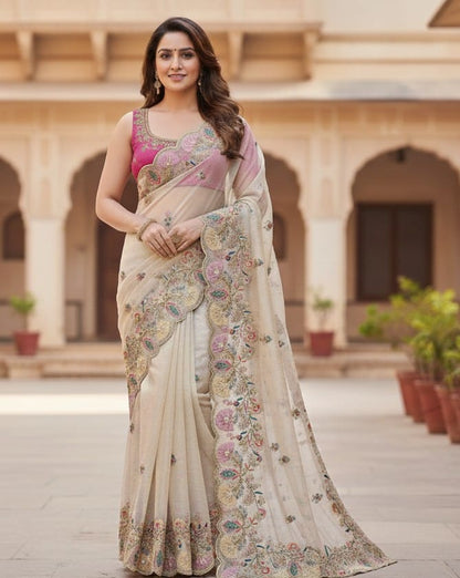 Golden Creamish Saree