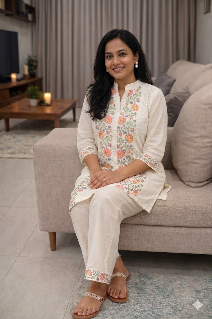 Women’s Off-White Floral Embroidered Co-ord Set