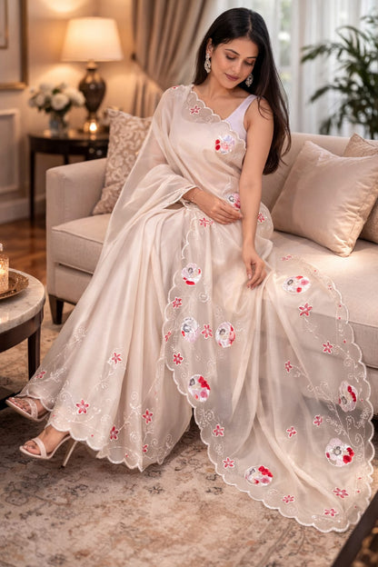 Flower pearl saree