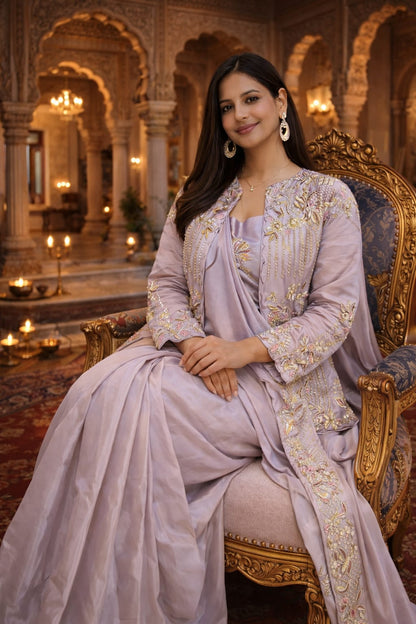 Three Piece Saree With Designer Jacket