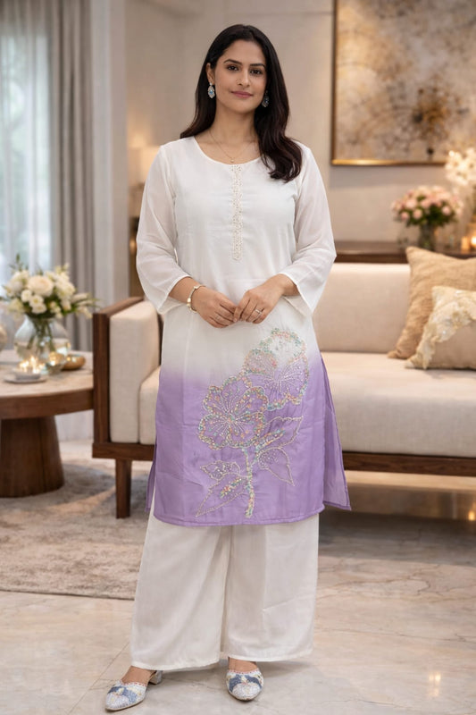 White Purple Co-ord Set