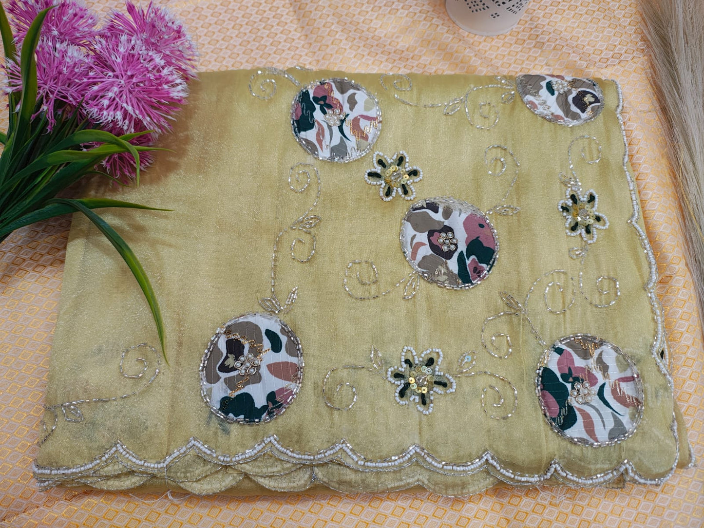Flower pearl saree