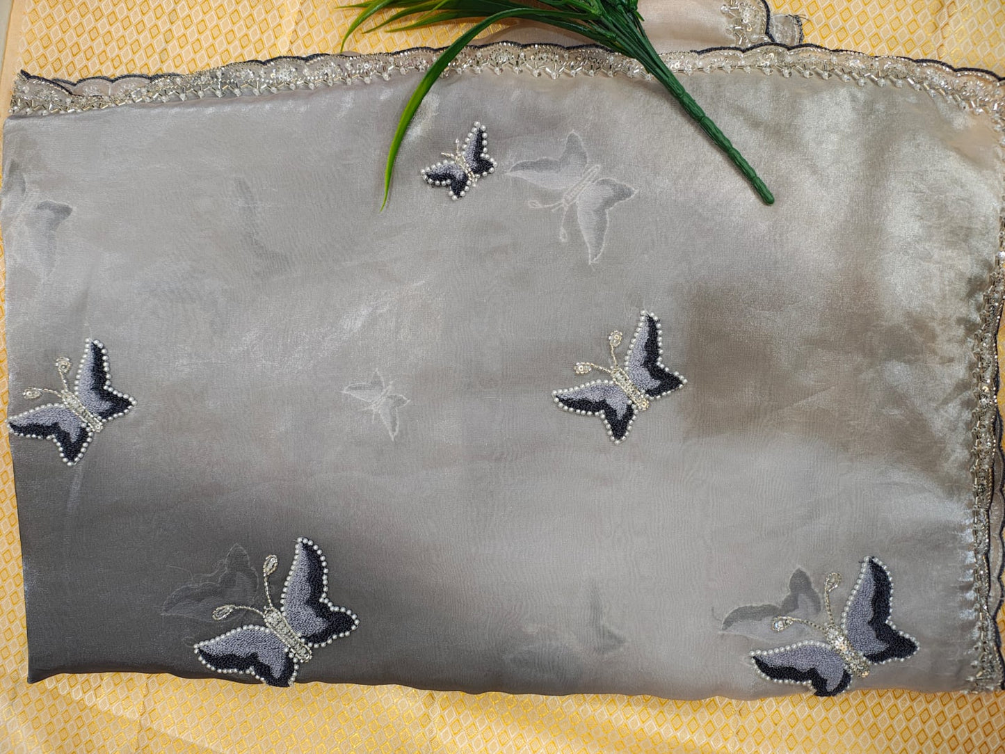 Silver Grey Butterfly Saree