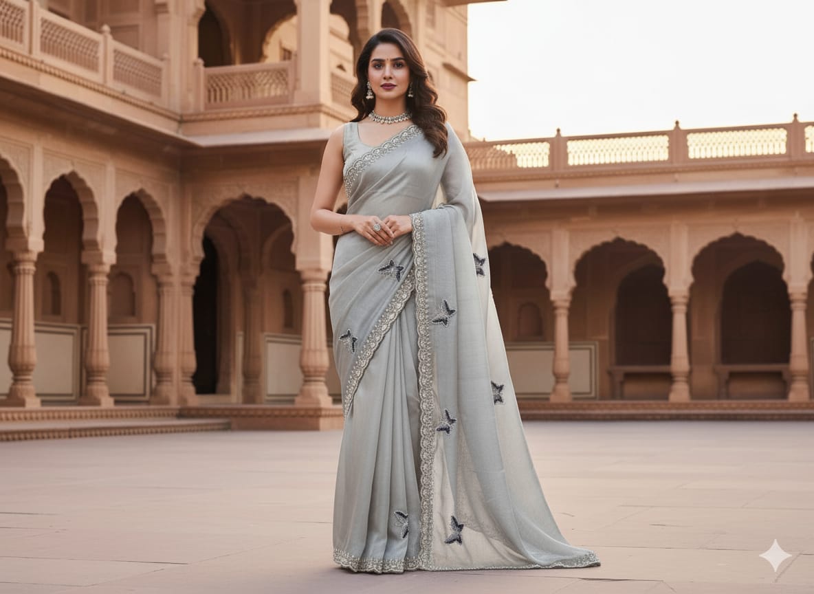Silver Grey Butterfly Saree