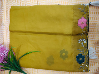 Mehendi and Purple Color Saree