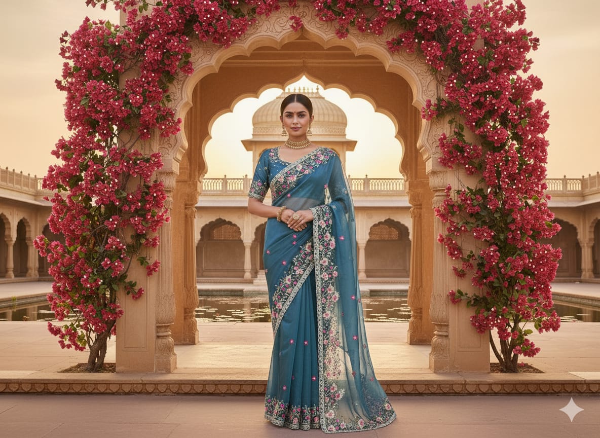 Teal Blue Saree