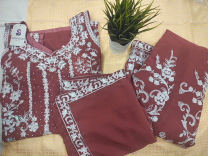 Three Piece Floral Embroidery Sharara Set